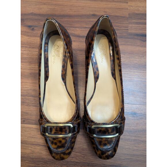 Cole Haan Patent Leather Kitten Heel Pumps- Size 8.5 B Leopard Print Gold Buckle - Picture 5 of 8